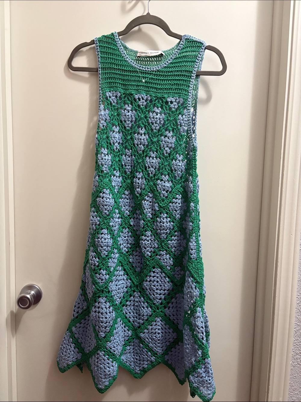 English Factory Green and Light Blue Crochet Sleeveless Kids Dress
